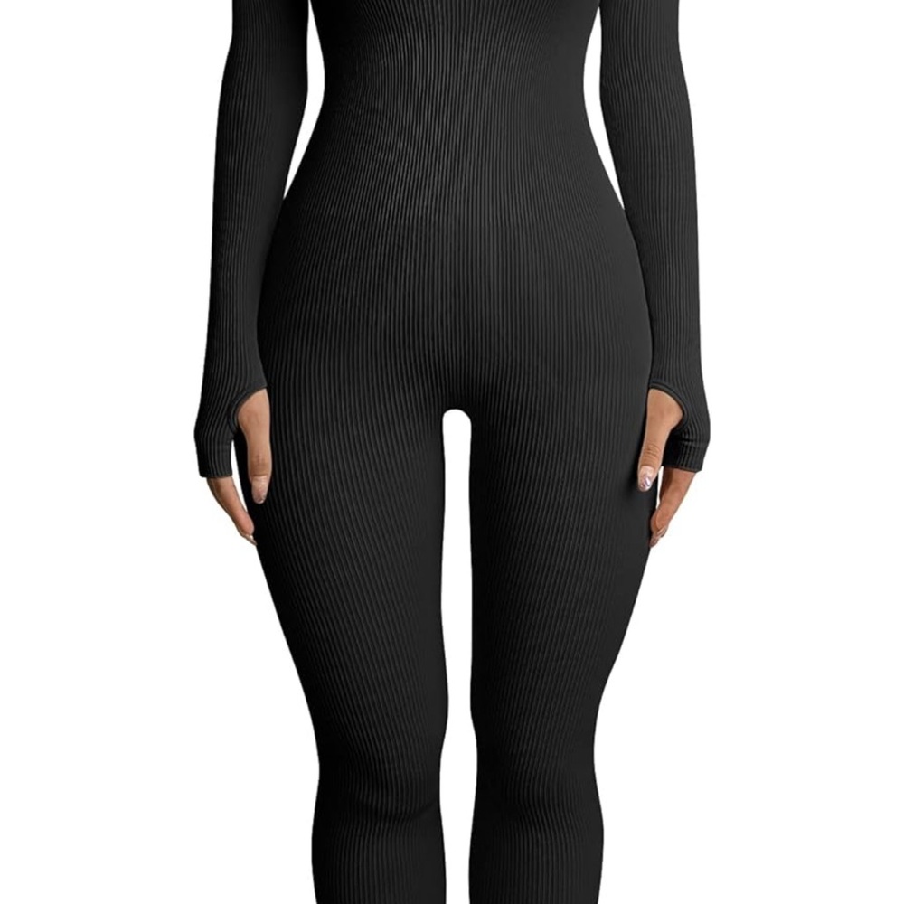 Black Long Ribbed Bodysuit (L)